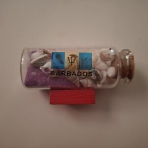 Vintage Barbados Souvenir Glass Bottle with Shells